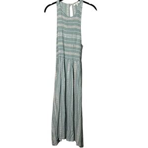 Bleuh Ciel Maxi Dress Smocked Blue White Print Sleeveless Casual Boho Summer